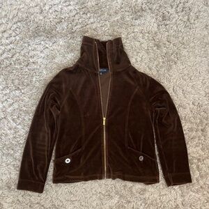 Jones New York Chocolate Brown Velour Zip Jacket